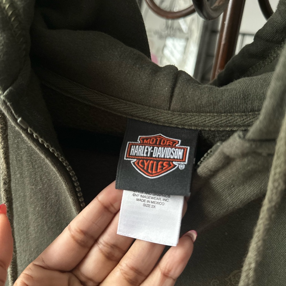 HARLEY DAVIDSON GREEN ZIP UP FLEECED HOODIE UNISEX 2X - Picture 14 of 14